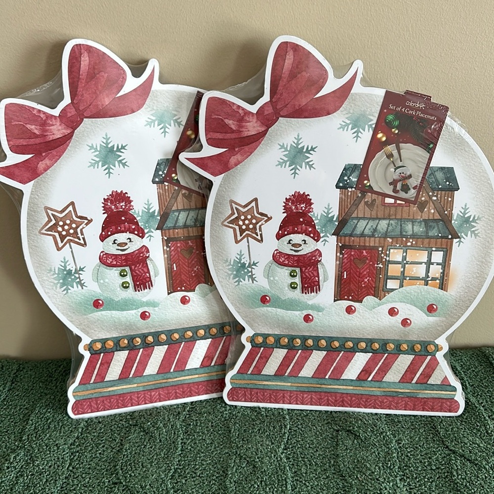 Colordrift Cork Placemats Set of 8 Snowman Gingerbread House NEW